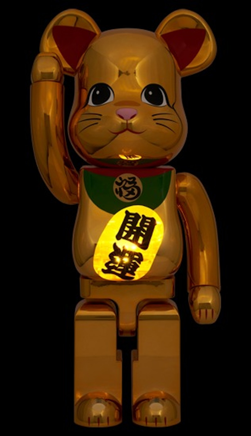 Bearbrick Medicom Lucky Cat Good Luck Luminous 1000% Gold Plated