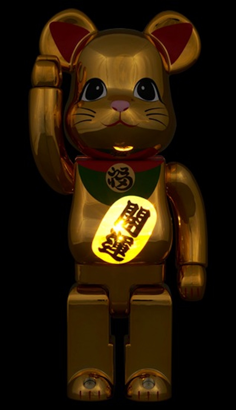 Bearbrick Medicom Lucky Cat Good Luck Luminous 400% Gold Plated