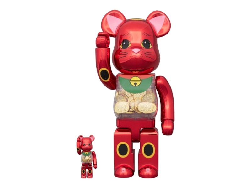 Bearbrick Medicom Maneki Neko Oval Ten Million Ryo Plum Gold Plated 100% & 400% Set