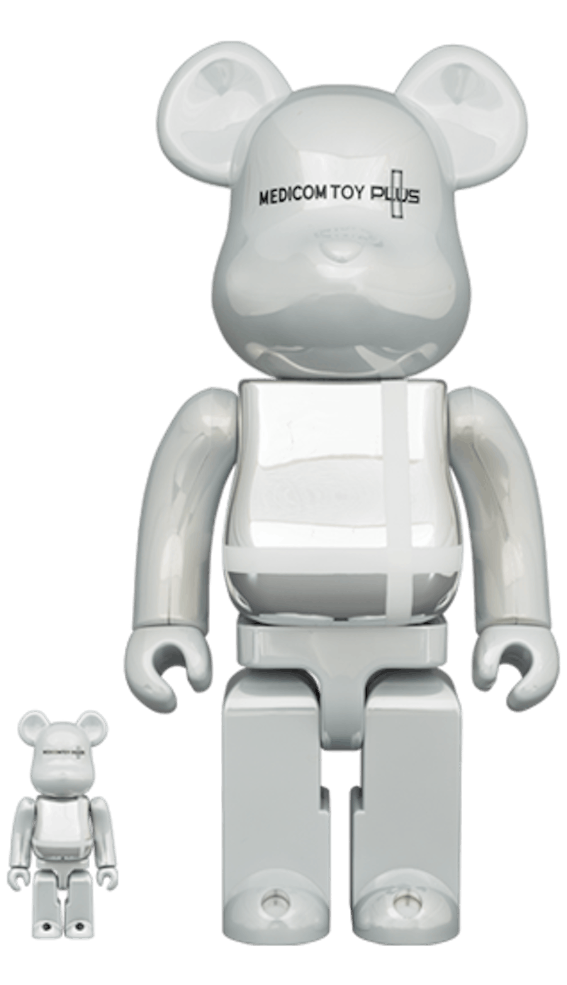 Bearbrick Medicom Toy Plus 100% & 400% Set White Chrome Ver.