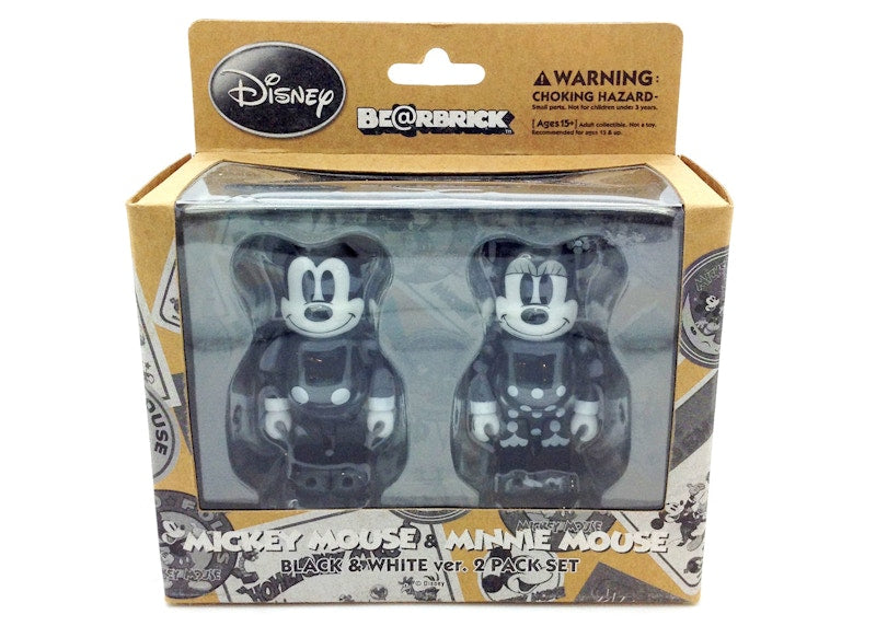 Bearbrick Mickey Mouse & Minnie Mouse Black & White Ver. 100% 2 Pack Black/White