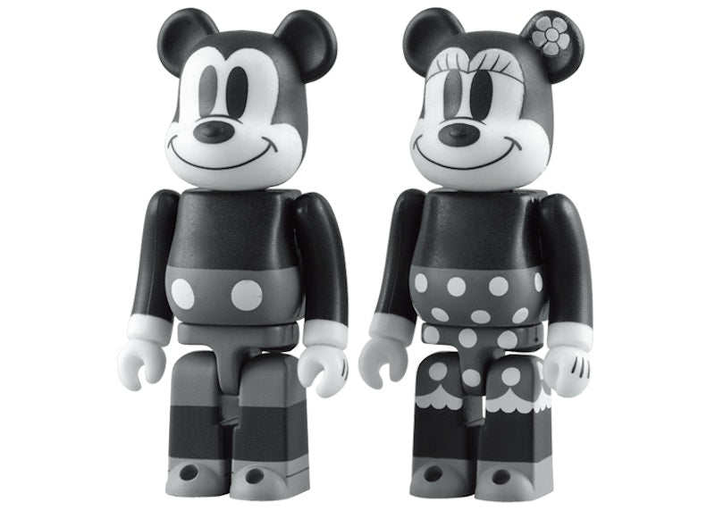 Bearbrick Mickey Mouse & Minnie Mouse Black & White Ver. 100% 2 Pack Black/White