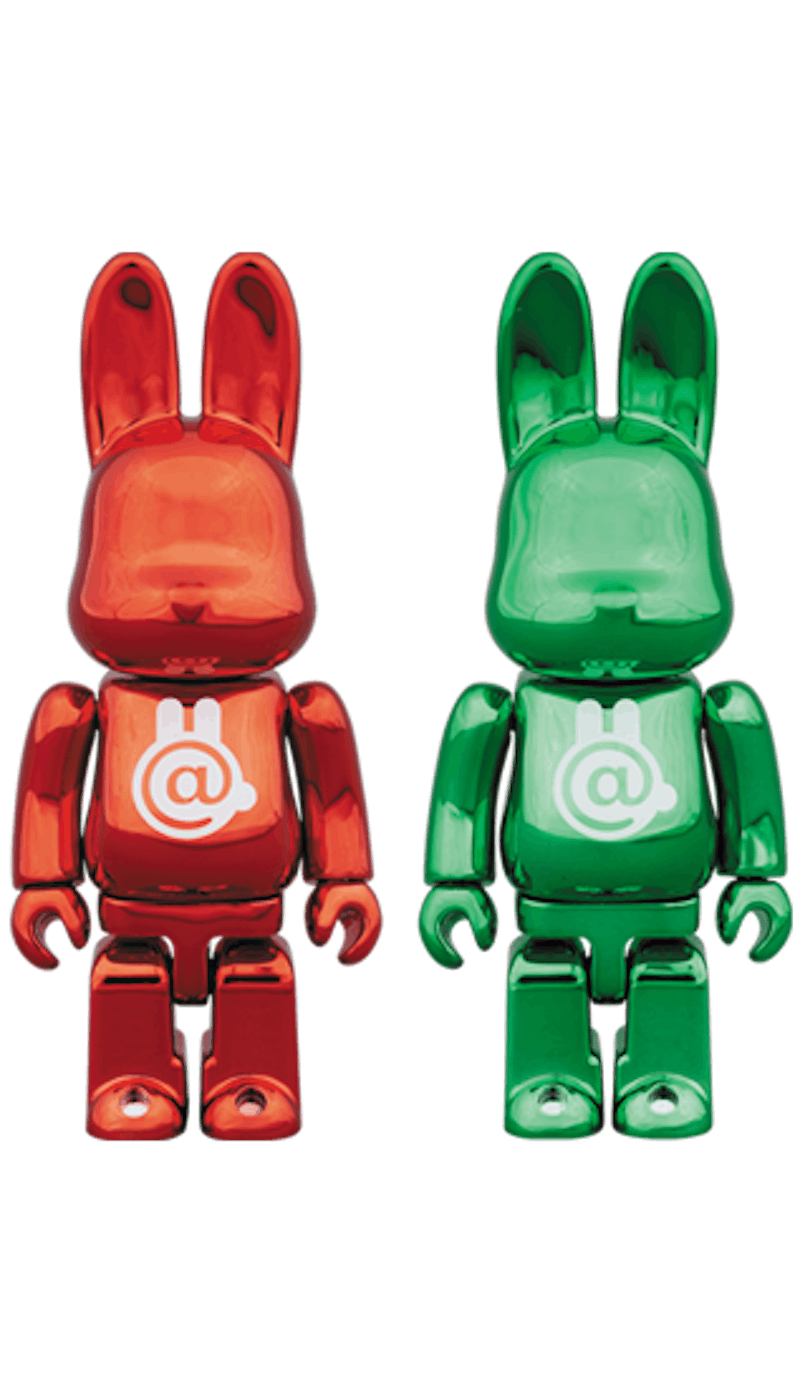 Bearbrick Rabbrick CHROME 100% Set RED/GREEN