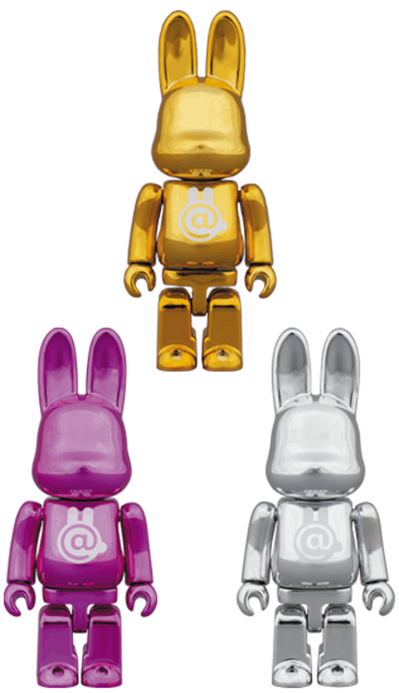 Bearbrick Rabbrick CHROME 100% (Set of 3) GOLD/PINK/SILVER