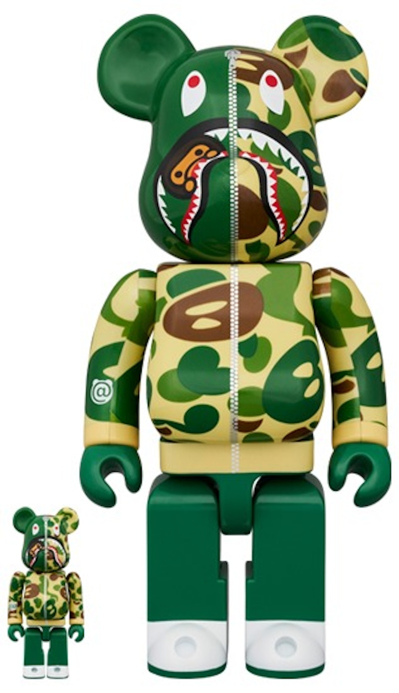 Bearbrick x BAPE Baby Milo(R) Camo Shark 100% & 400% Set Green