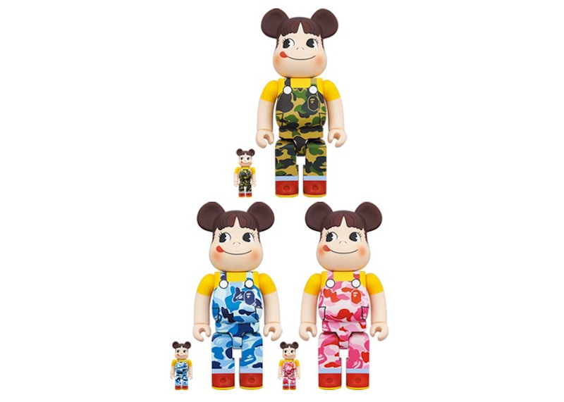 Bearbrick x BAPE Peko-chan 100% & 400% Set of 3 Green Camo/Pink Camo/Blue Camo