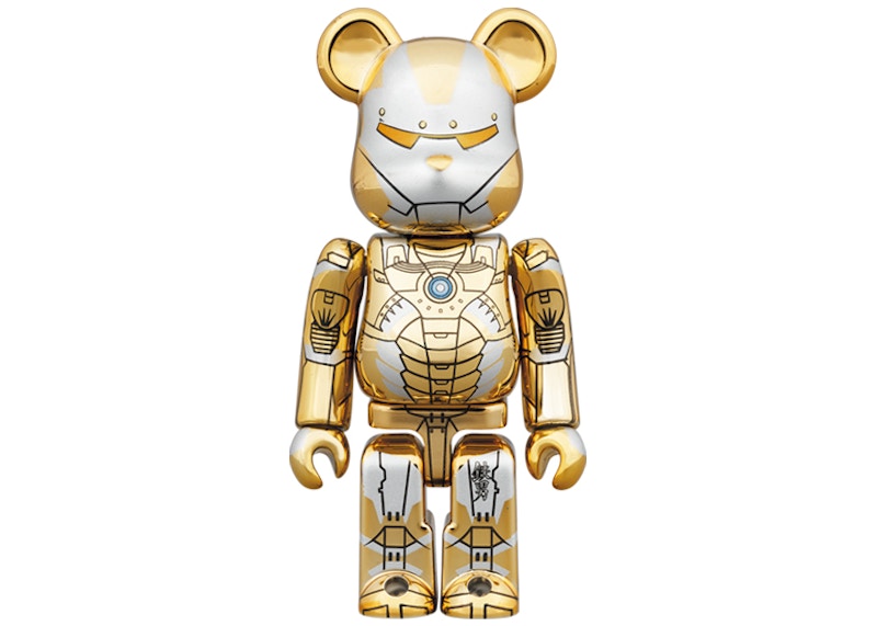 Bearbrick x Hajime Sorayama x Marvel Iron Man Reverse 100% & 400% Set Gold/Silver