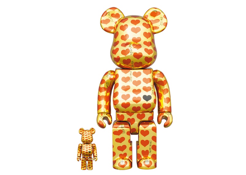 Bearbrick x Hide X JAPAN Yellow Heart 100% & 400% Set Gold