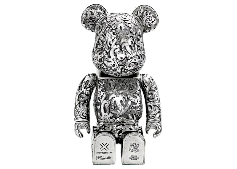 Bearbrick x Steven Harrington x Action City x Royal Selangor Metal 400% Silver