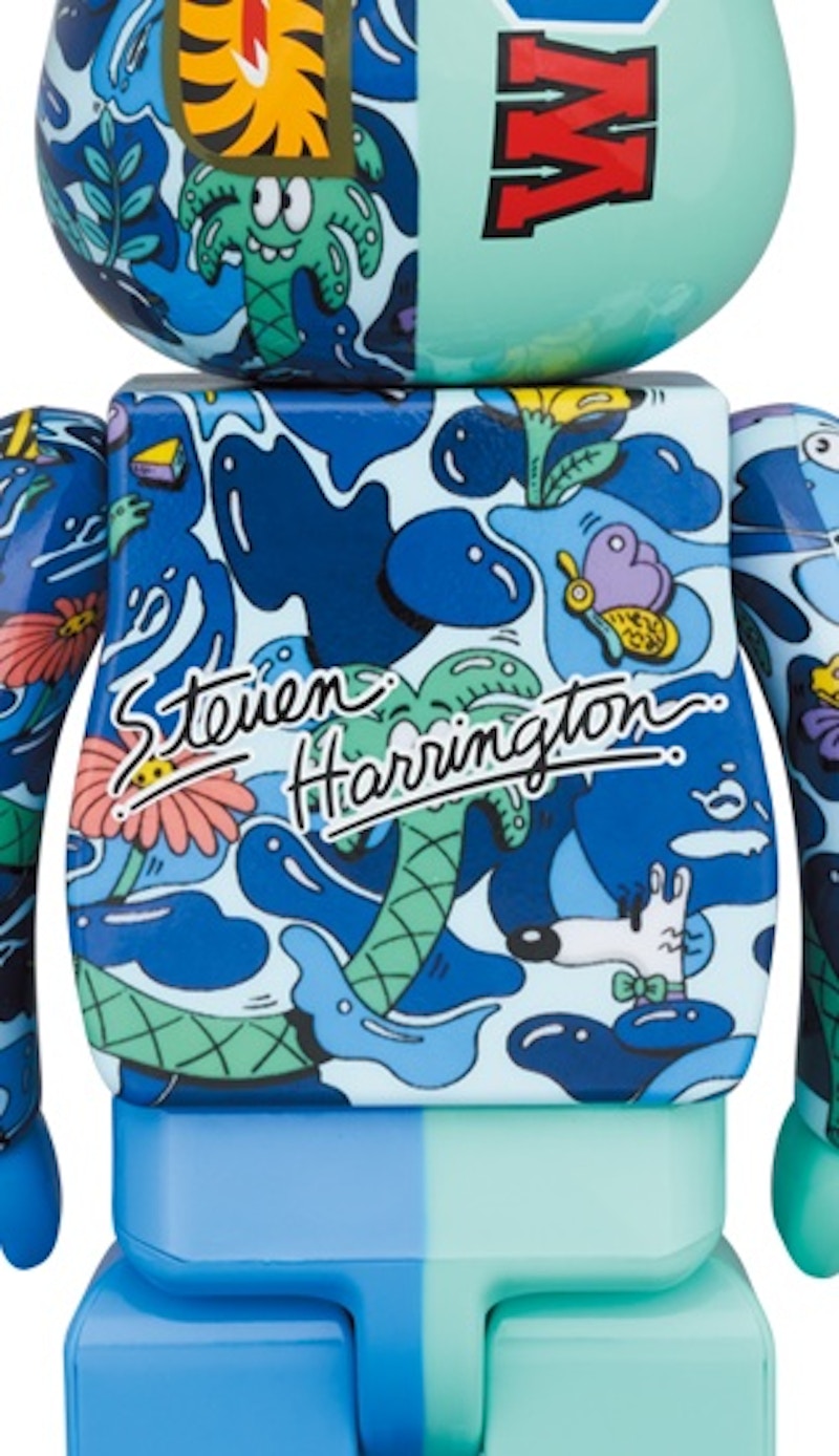 Bearbrick x Steven Harrington x BAPE Shark 100% & 400% Set Blue Camo