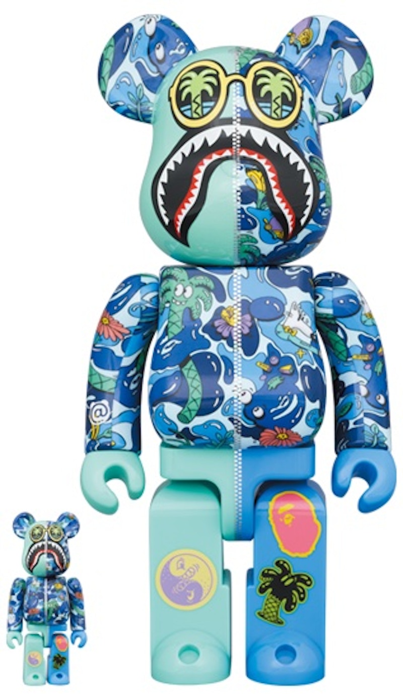 Bearbrick x Steven Harrington x BAPE Shark 100% & 400% Set Blue Camo
