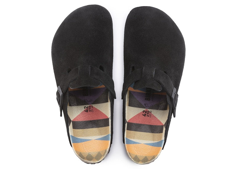 Birkenstock Boston Suede Black Pattern Footbed