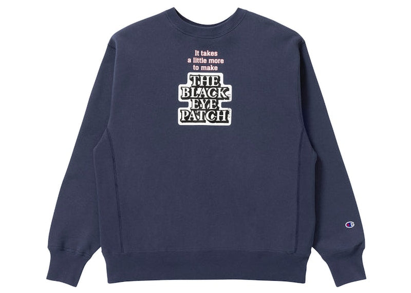 BlackEyePatch x Champion Reverse Wave OG Logo Crewneck Dark Navy