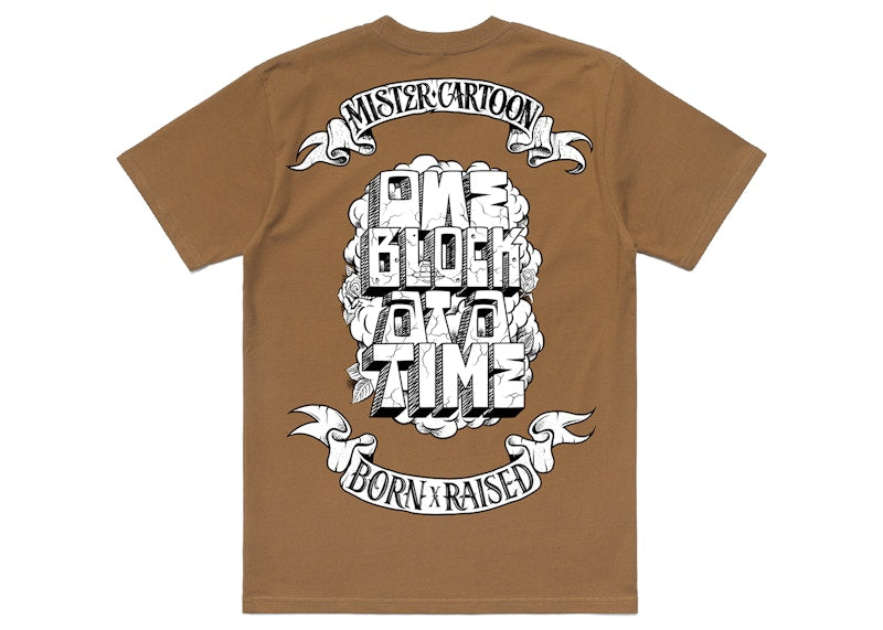 Born X Raised x Mister Cartoon Block Banner Tee Camel