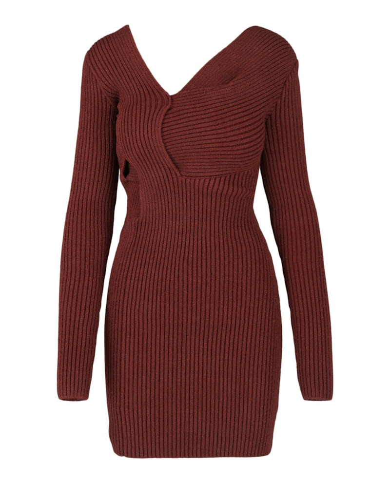 Bottega Veneta Asymmetrical V-Neck Sweater Dress Rust