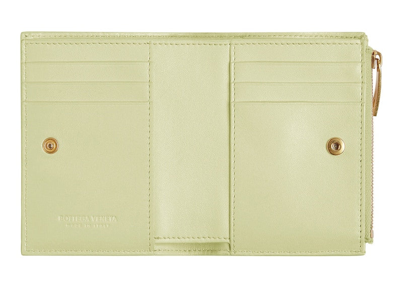 Bottega Veneta Bi-Fold Zip Wallet Intreccio Lemon Washed