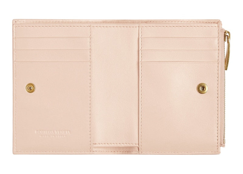 Bottega Veneta Bi-Fold Zip Wallet Intreccio Melon Washed