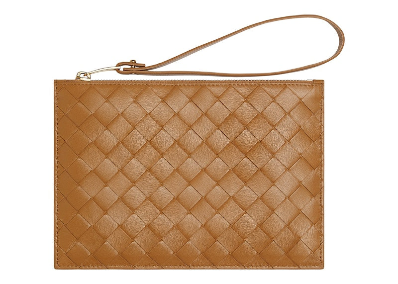Bottega Veneta Bill Pouch Medium Intreccio Caramel