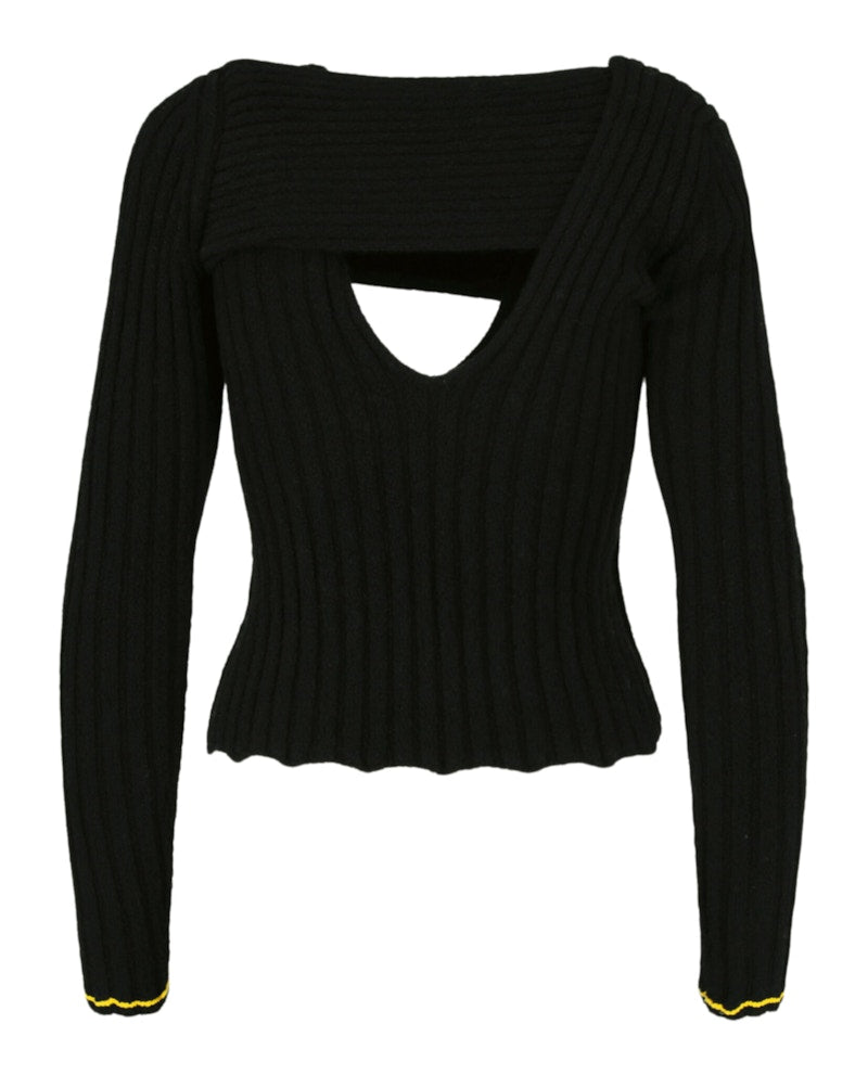 Bottega Veneta Boucle Ribbed V-Neck Sweater Black