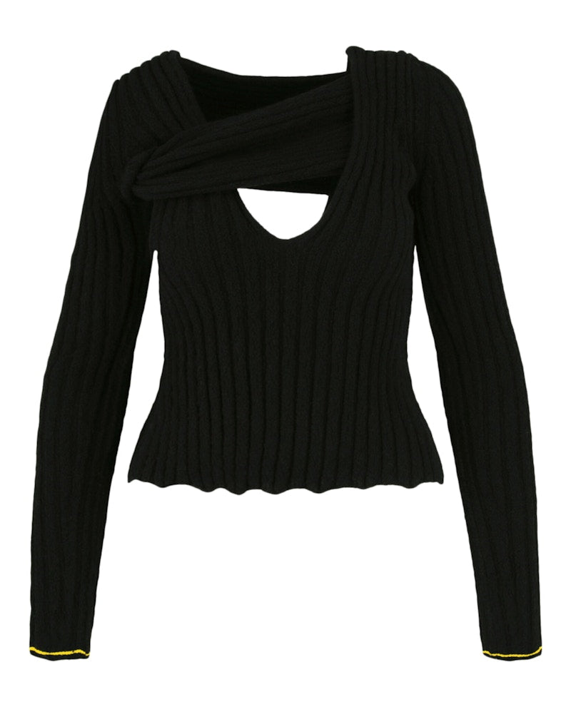 Bottega Veneta Boucle Ribbed V-Neck Sweater Black
