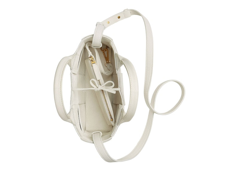 Bottega Veneta Candy Arco Tote Bag Micro Intreccio White