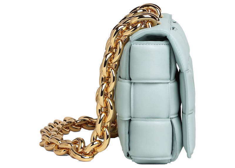 Bottega Veneta Chain Cassette Padded Intreccio Shoulder Bag Teal Washed