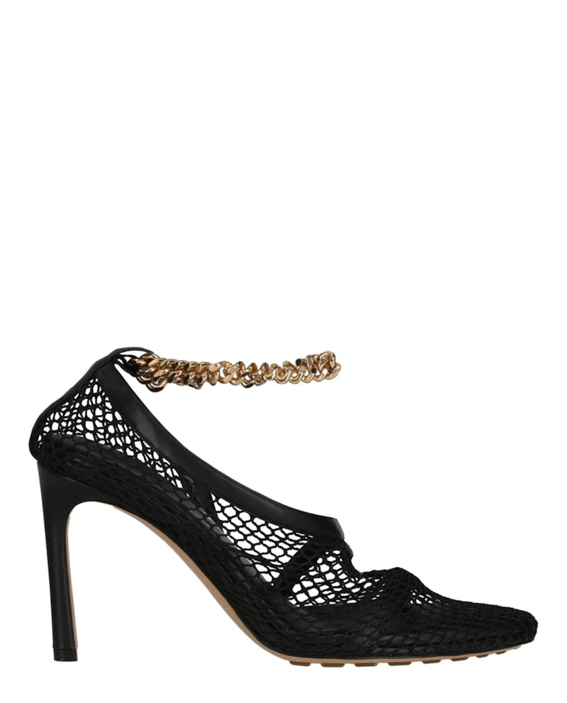 Bottega Veneta Chain Trimmed Stretch Sandals Black Gold (Women's)