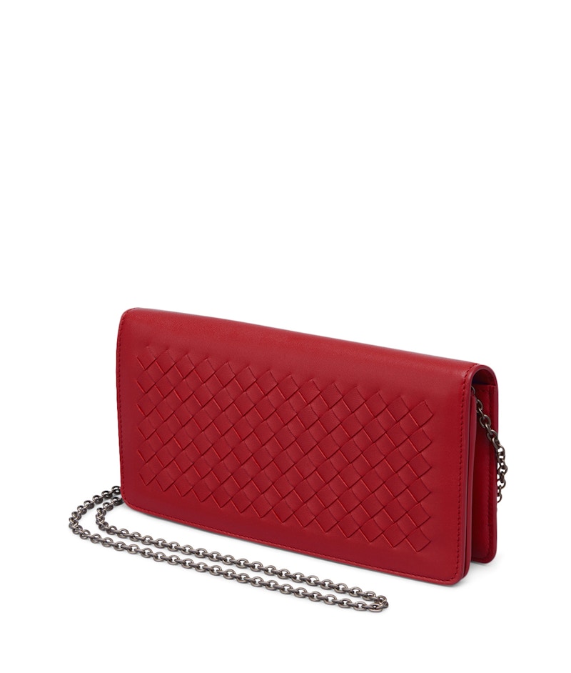 Bottega Veneta Continental Wallet on Chain Intrecciato China Red