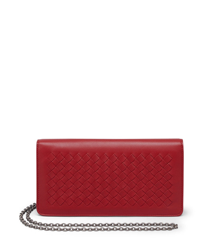 Bottega Veneta Continental Wallet on Chain Intrecciato China Red