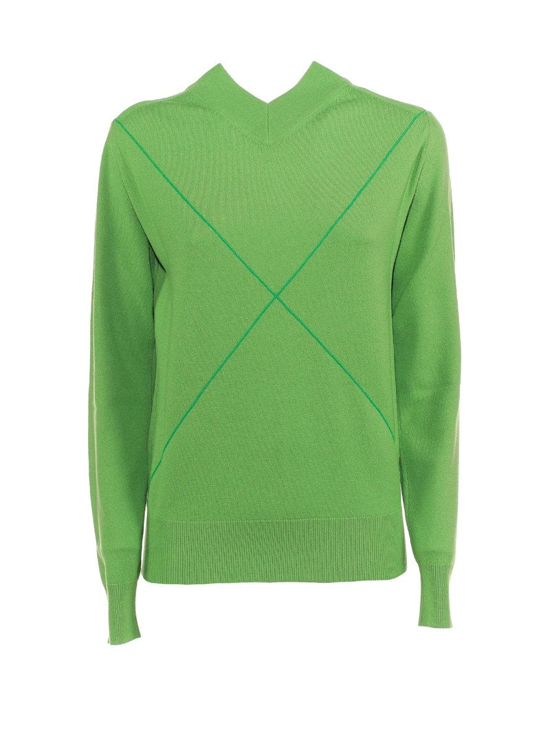 Bottega Veneta Cross Printed V-Neck Sweater Green