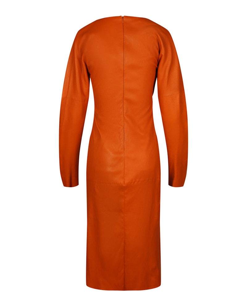 Bottega Veneta Draped Leather Midi Dress Copper