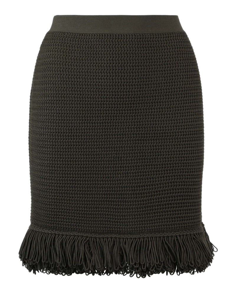 Bottega Veneta Fringe Trim Pencil Skirt Olive