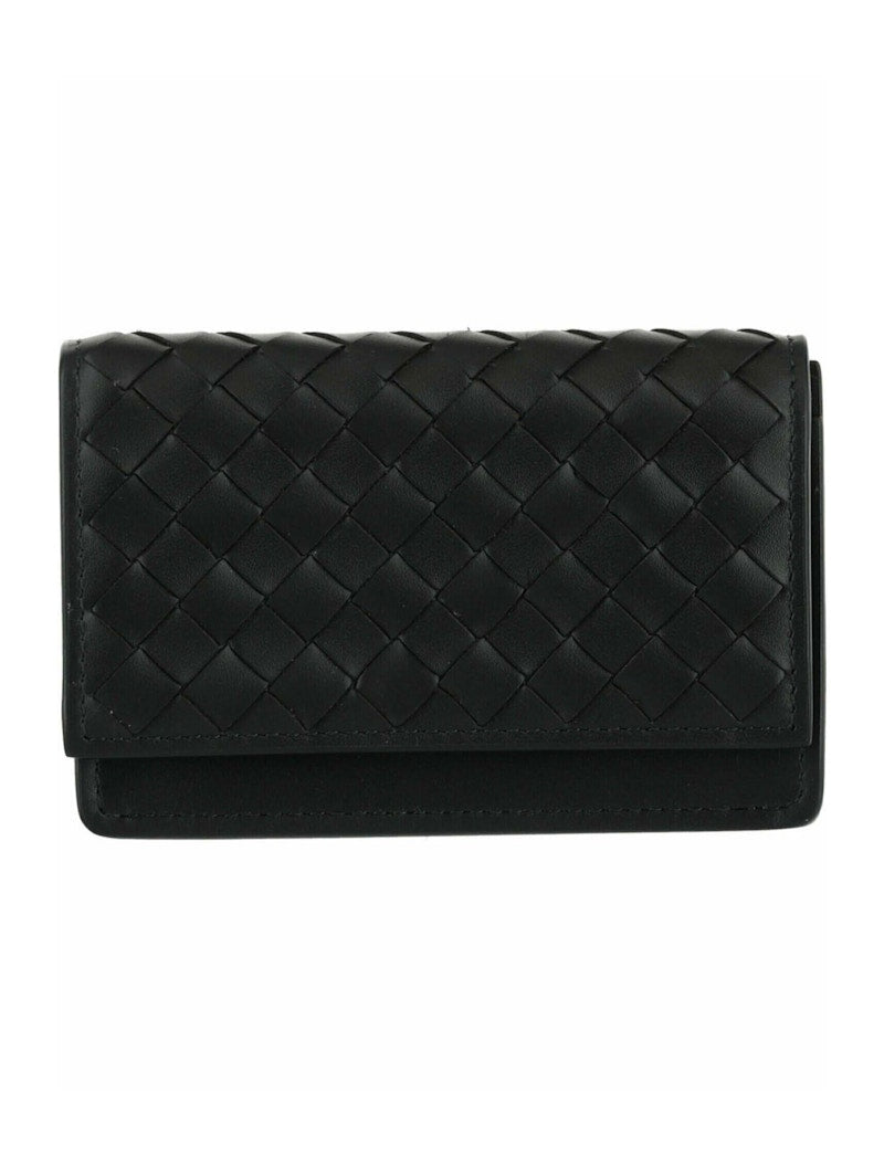 Bottega Veneta Intrecciato Flap Business Card Wallet Black/Black
