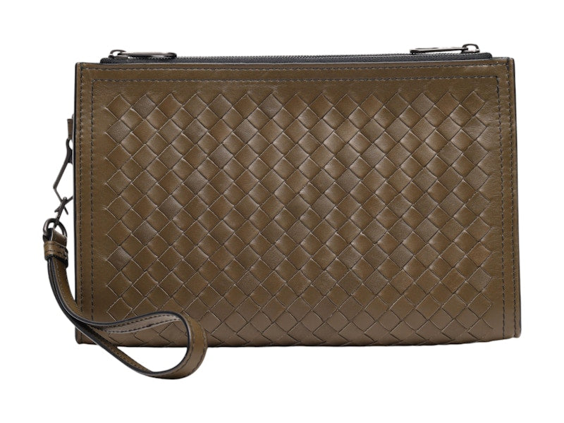 Bottega Veneta Intrecciato Leather Wristlet Bag Brown