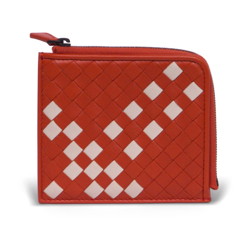 Bottega Veneta Intrecciato Leather Zip-Around Slim Wallet Orange