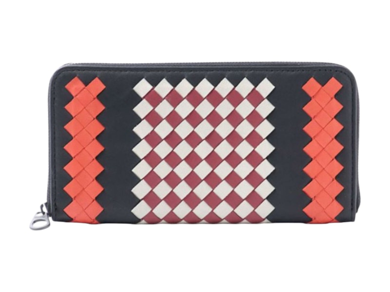 Bottega Veneta Intrecciato Long Wallet Black/Red