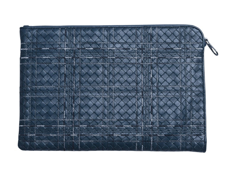 Bottega Veneta Intrecciato Metropolis Leather Document Case Blue