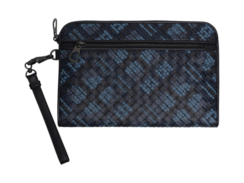 Bottega Veneta Intrecciato Polka Dot Document Case Wristlet Black/Blue