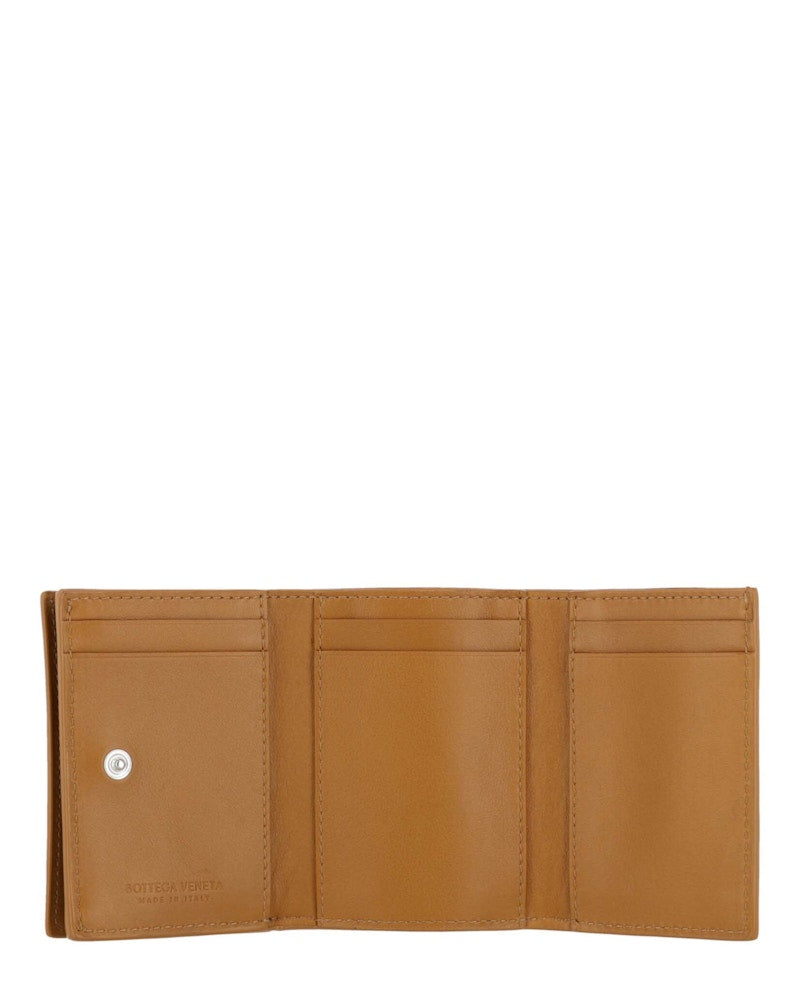 Bottega Veneta Intrecciato Trifold Wallet Camel