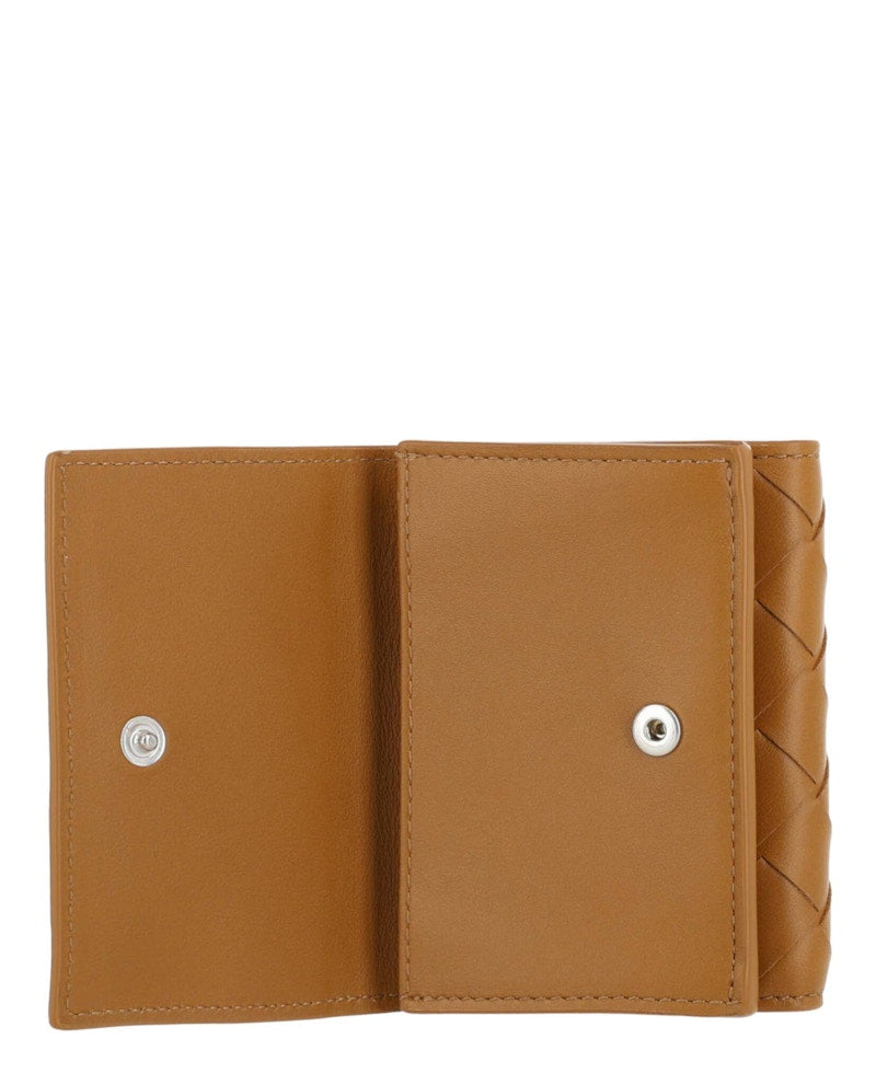 Bottega Veneta Intrecciato Trifold Wallet Camel