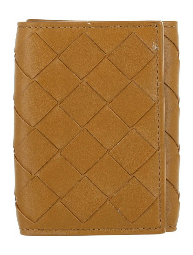 Bottega Veneta Intrecciato Trifold Wallet Camel