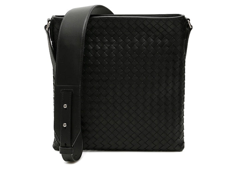 Bottega Veneta Intrecciato Weave Messenger Bag Black