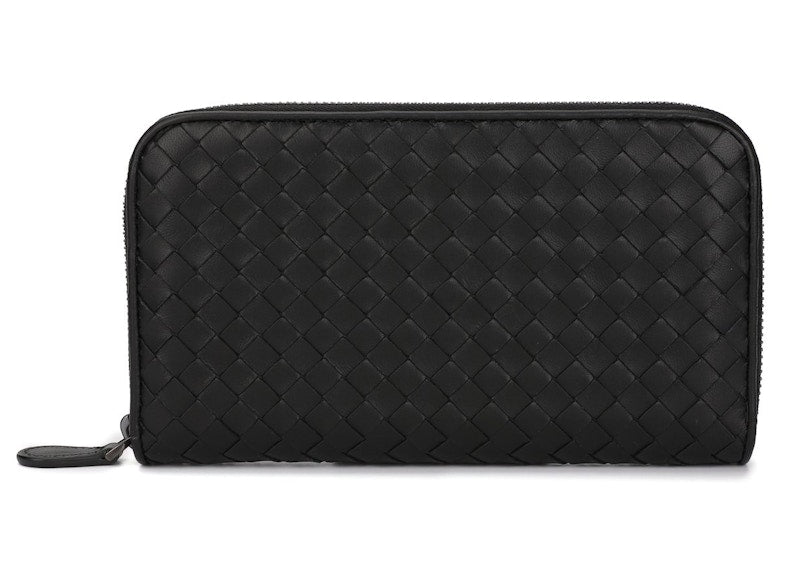 Bottega Veneta Intrecciato Weave Zip-Around Wallet Black