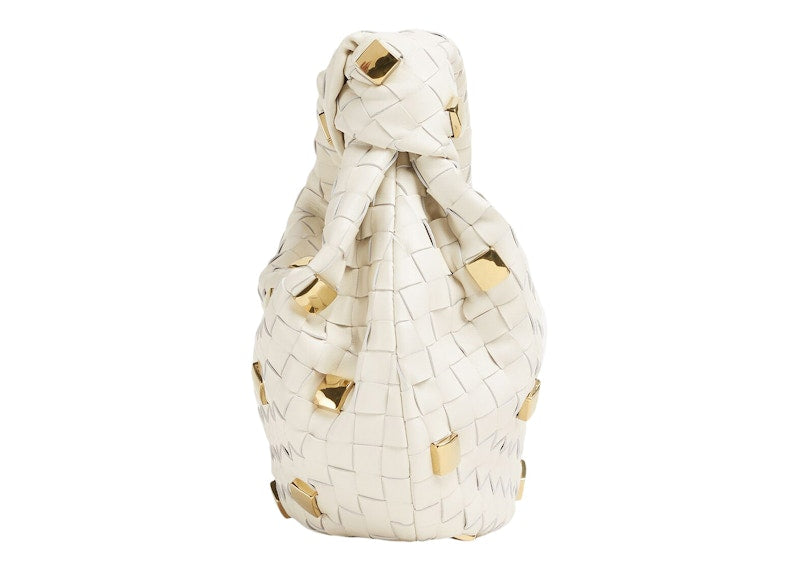 Bottega Veneta Jodie Shoulder Bag Teen Metallic Embellishment Chalk