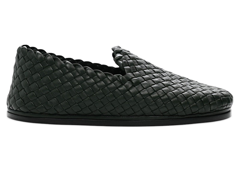 Bottega Veneta Leather Intrecciato Woven Mules Green