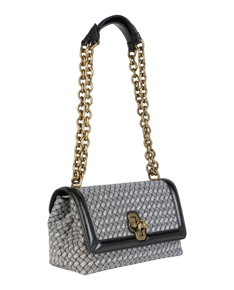 Bottega Veneta Olimpia Knot Intrecciato Woven Shoulder Bag Silver Black