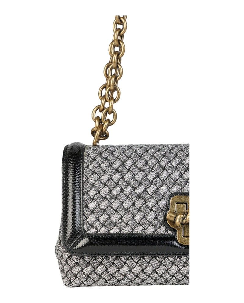 Bottega Veneta Olimpia Knot Intrecciato Woven Shoulder Bag Silver Black