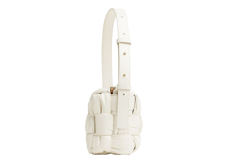Bottega Veneta Plisse Intreccio Cassette Brick Shoulder Bag White