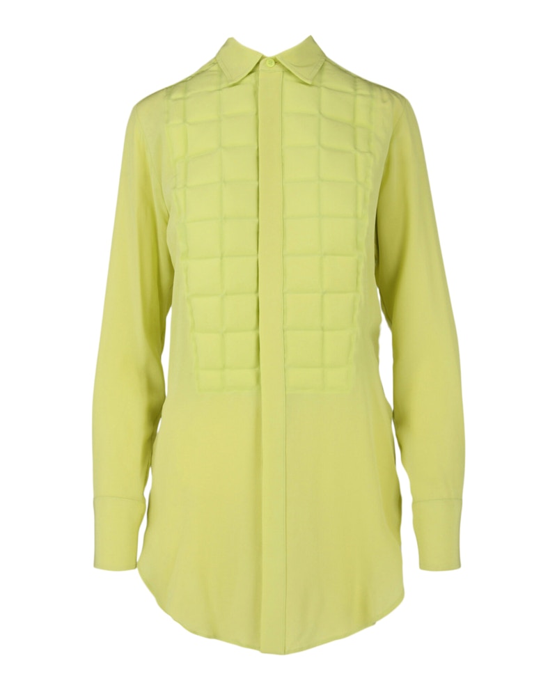 Bottega Veneta Quilted Plastron Detailed Tuxedo Shirt Acid Yellow