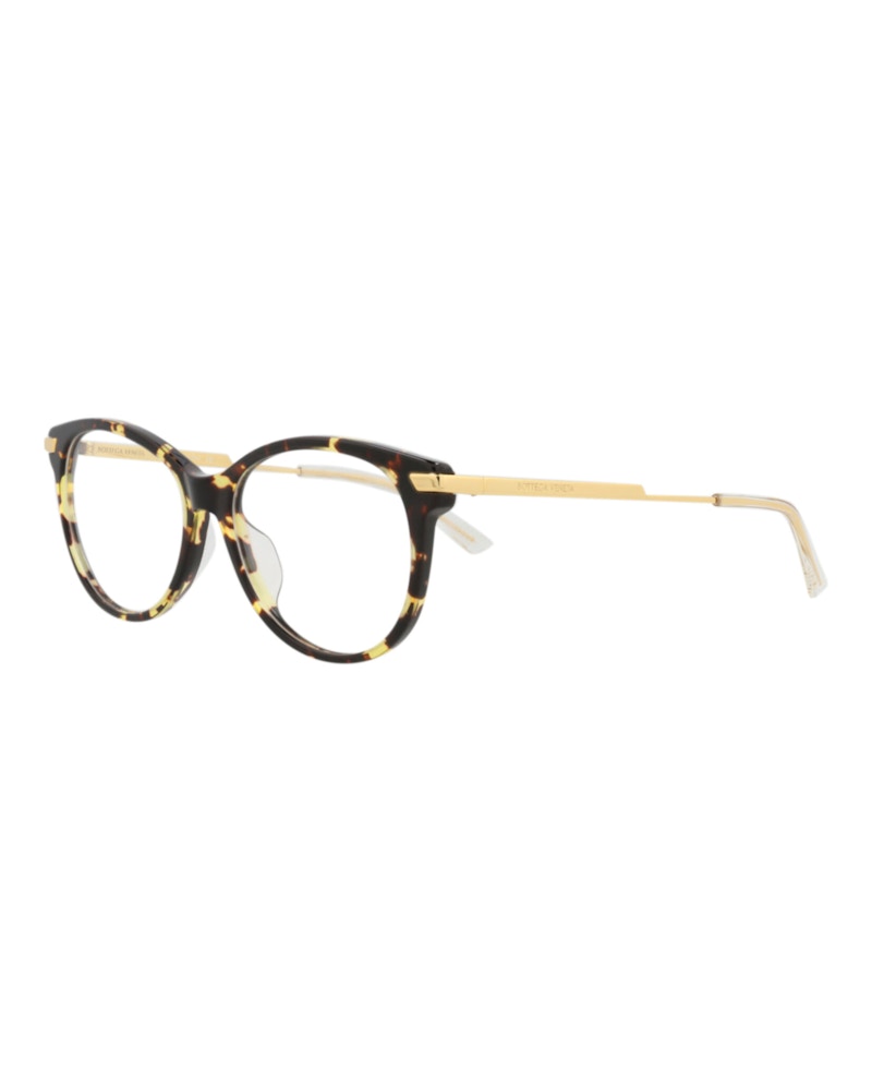 Bottega Veneta Round-Frame Acetate Optical Frames Havana Gold Transparent (BV1039O-30008542-002)